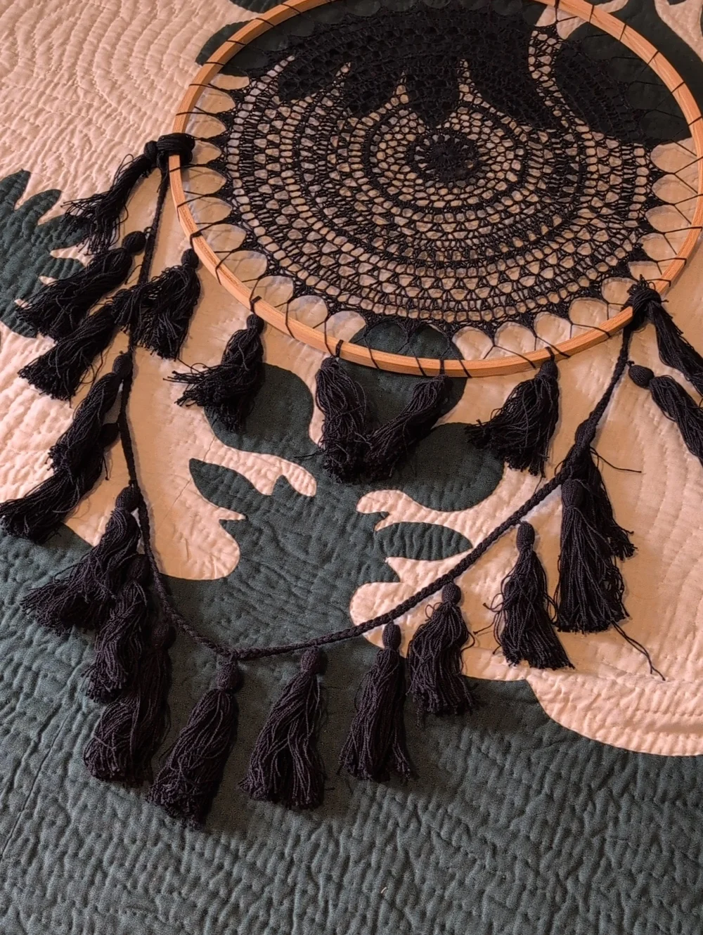 Black Crochet Dreamcatcher Wall Hanging - Home Bedding Accent Set Of 2